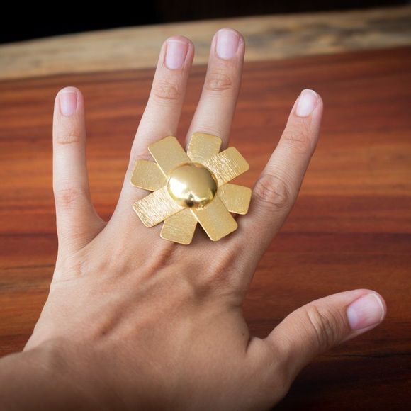 Handmade open ring adjustable gold plated new heart flower daisy - Picture 6 of 7